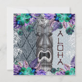 トロピカル ヴィンテージ レトロ フラワーティキ ハワイアン ルアウ 招待状 (裏面)