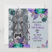 トロピカル ヴィンテージ レトロ フラワーティキ ハワイアン ルアウ 招待状 (正面)