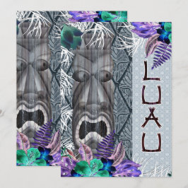 トロピカル ヴィンテージ レトロ フラワーティキ ハワイアン ルアウ 招待状