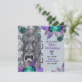 トロピカル ヴィンテージ レトロ フローラル ティキ ハワイアン ルアウ 招待状 (スタンド正面)