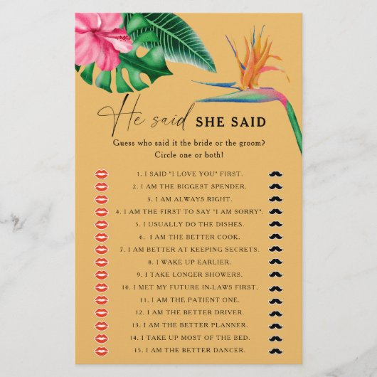 トロピカル – 彼は彼女はブライダルシャワーゲームと言った (正面)