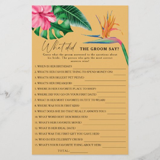 トロピカル – 新郎は何と言ったブライダルゲーム (正面)