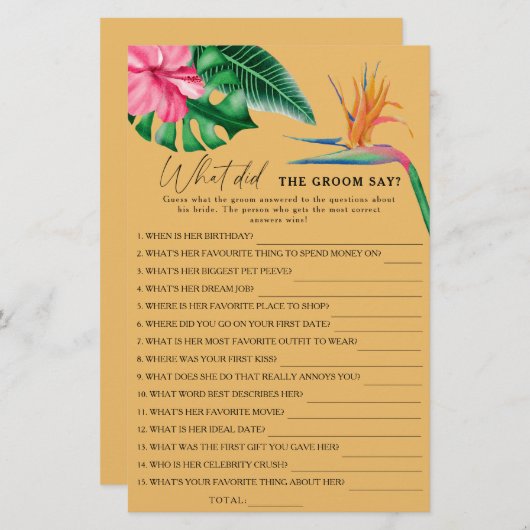 トロピカル – 新郎は何と言ったブライダルゲーム (正面/裏面)