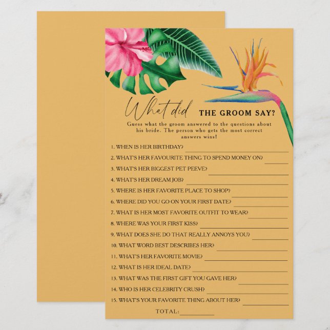 トロピカル – 新郎は何と言ったブライダルゲーム (正面/裏面)