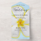トロピカル、白、黄のプルメリア、フローラ結婚 オールインワン招待状 (内側)