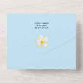 トロピカル、白、黄のプルメリア、フローラ結婚 オールインワン招待状 (裏面)