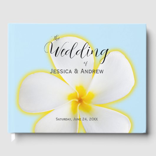 トロピカル、白、黄のプルメリア、フローラ結婚 ゲストブック (正面)