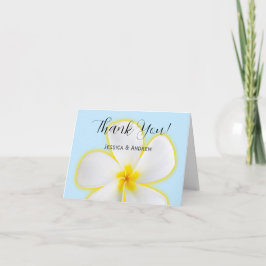 トロピカル、白、黄のプルメリア、フローラ結婚 サンキューカード