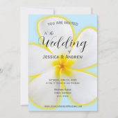 トロピカル、白、黄のプルメリア、フローラ結婚 招待状 (正面)