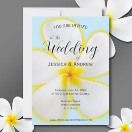 トロピカル、白、黄のプルメリア、フローラ結婚 招待状