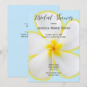 トロピカル、白、黄のプルメリア、フローラ結婚 招待状 (正面/裏面)