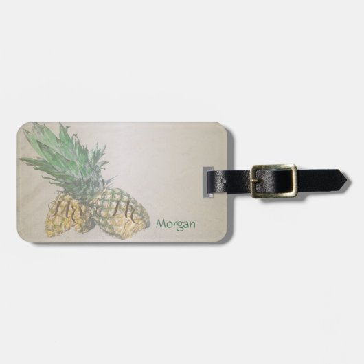 トロピカル+砂+パイナップル-名入れ ラゲッジタグ (正面横)