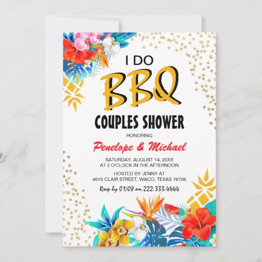 トロピカル 'I DO BBQ' カップルシャワー 招待状 (正面)