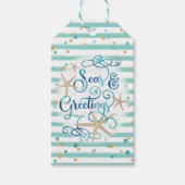 トロピカルSEAson's Greetings,ティール（緑がかった色）/ブラウンストライプ ギフトタグ (正面)