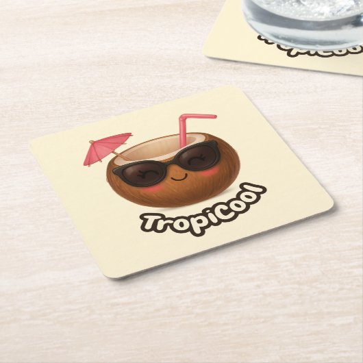 トロピクールココナッツ – おもしろいサマー紙コースター スクエアペーパーコースター (アングル)