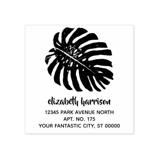 トロピシンプルカルモンステラリーフ差出人住所 ラバースタンプ (インプリント)