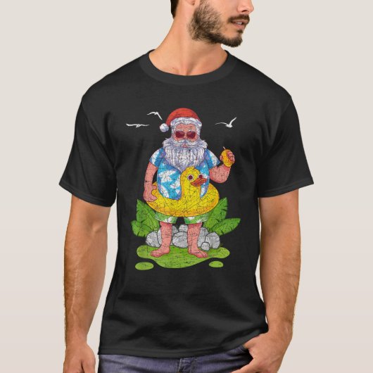トロピッおもしろいクサンタクロースハワイアンサマークリステム Tシャツ (正面)