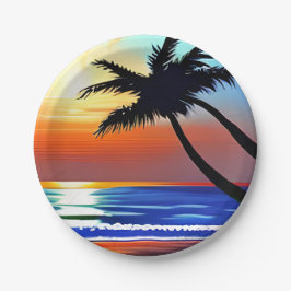 トロピッかわいらしクパームツリーアンド海 ペーパープレート