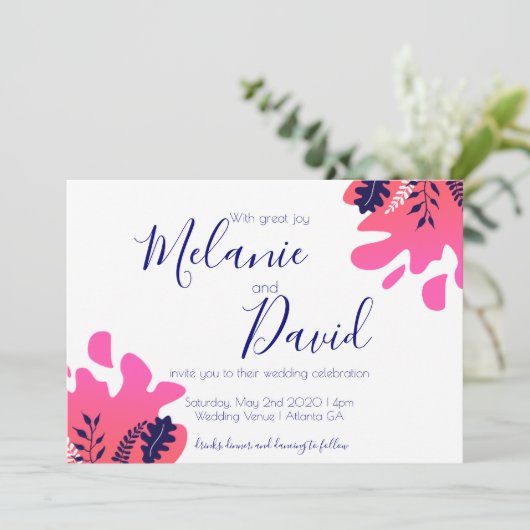 トロピッインスパイアクネイビーブルー熱ピッ結婚クズカード 招待状 (スタンド正面)