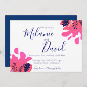 トロピッインスパイアクネイビーブルー熱ピッ結婚クズカード 招待状 (正面/裏面)