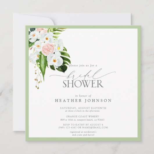 トロピッエレガントクオーキッドウォーターカラーブライダルシャワー 招待状 (正面)