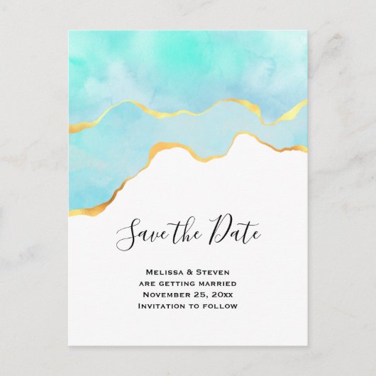 トロピッエレガントクグリーンと金ゴールド保存日 インビテーションポストカード (正面)