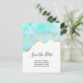 トロピッエレガントクグリーンと金ゴールド保存日 インビテーションポストカード (スタンド正面)