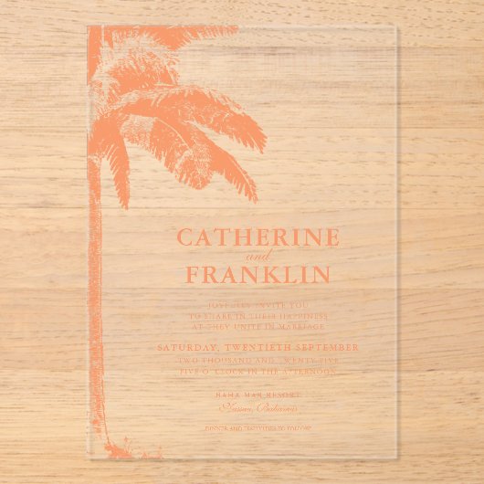 トロピッエレガントクパーム結婚ツリー アクリル招待状 (正面)