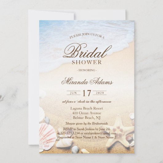 トロピッエレガントクヒトデビーチブライダルシャワー 招待状 (正面)