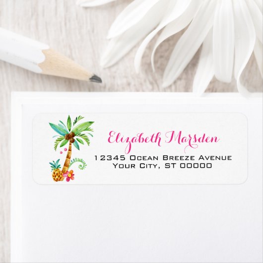 トロピッエレガントクピンクティール(緑がかった色)フローラ差出人住所 ラベル (インサイチュ)