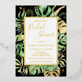 トロピッエレガントクブラック&金ゴールドモダンブライダルシャワー 箔招待状 (正面)