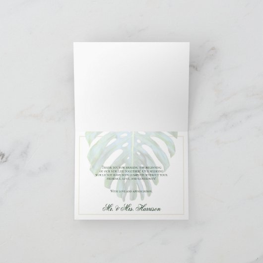 トロピッエレガントクモンステラ葉金ゴールドビーチ結婚式 サンキューカード (内部)