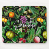 トロピッエレガントク果実ブラックパターンのモノグラム マウスパッド (正面)