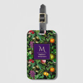 トロピッエレガントク果実ブラックパターンのモノグラム ラゲッジタグ (正面縦)
