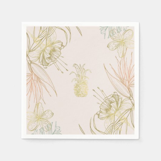 トロピッエレガントク植物性フローラ金ゴールド赤面 スタンダードカクテルナプキン (正面)