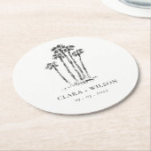 トロピッエレガントク沿岸パームツリースケッチ結婚ズ ラウンドペーパーコースター (アングル)