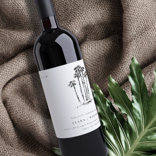 トロピッエレガントク沿岸パームツリースケッチ結婚ズ ワインラベル