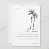 トロピッエレガントク沿岸パームツリースケッチ結婚ズ 招待状 (正面)