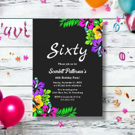 トロピッエレガントク素朴ブラックフローラ60誕生日 招待状