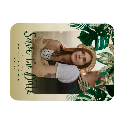 トロピッエレガントク葉な写真の日付を保存 マグネット (横)