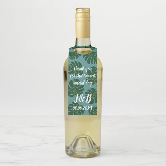 トロピッカスタムクなモンステラ葉パームの結婚式のパーティー ボトルネックタグ (ボトル)