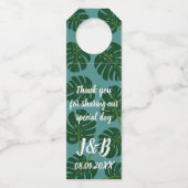 トロピッカスタムクなモンステラ葉パームの結婚式のパーティー ボトルネックタグ (正面)