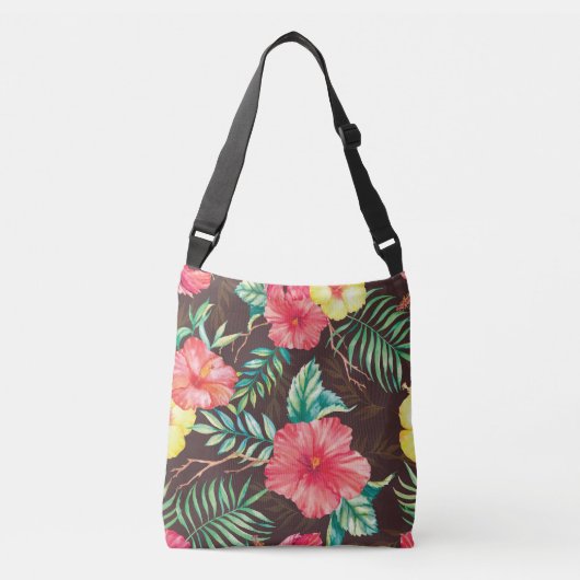 トロピッカラフルクの花の背景（暗） クロスボディバッグ (正面)