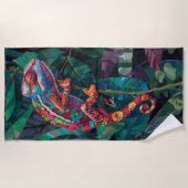 トロピッカラフルクカメレオンビーチタオル ビーチタオル (正面)