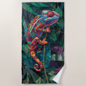 トロピッカラフルクカメレオンビーチタオル ビーチタオル (正面)