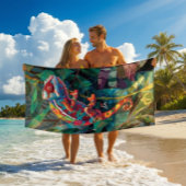 トロピッカラフルクカメレオンビーチタオル ビーチタオル