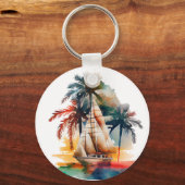 トロピッカラフルクパームと帆船キーチェーン キーホルダー (正面)