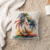 トロピッカラフルクパーム&帆船装飾用クッション クッション (ブランケット)