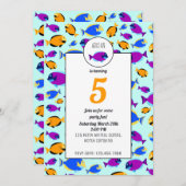 トロピッカラフルクフィッシュパターンブルーシー誕生日 招待状 (正面/裏面)