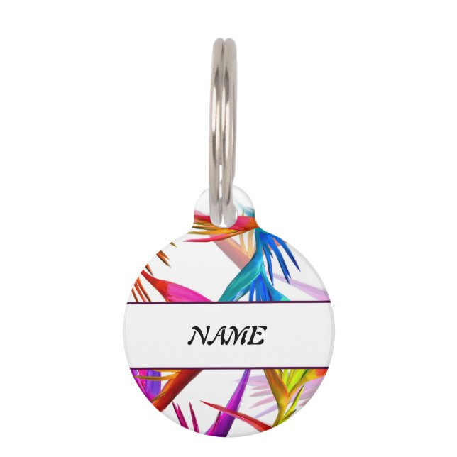 トロピッカラフルクメッシーホワイトパーソナライズされた基地 ペット　ネームタグ (正面)